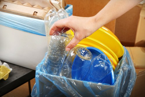 Different types of construction waste materials ready for disposal